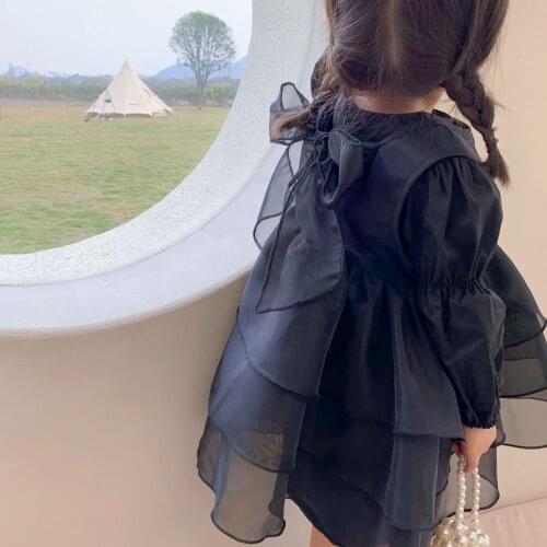 Kids Clothing 2021 New Arrival Baby Girls Dress Kids Korean Puff Sleeve Cake Dress for Girls Toddlers Bowknot Princess Dresses