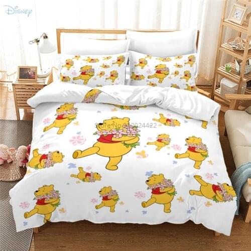 Disney Winnie The Pooh 3d Bedding Set Cartoon Print Duvet Cover Set with Pillowcase Home Bedding for Boys Girls Kids Baby Adults