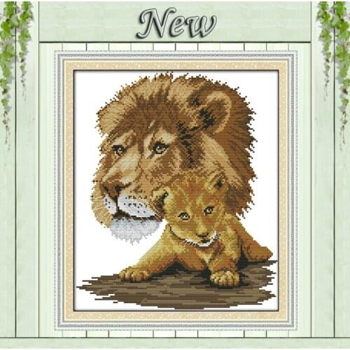 Home Decor cross stitch paintings Lion mother and son animal Needlework,embroidery stitching Set,14CT 11CT DMC Cross-Stitch Kits