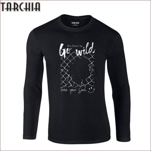 TARCHIA 2021 Tee Long Sleeve Fun Autumn Print Shirts Go Wild Slogan Homme Slim Fit Brand Mens T-Shirts New Cotton Tops Men