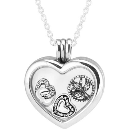 Floating Heart Locket Necklaces Pendants with 3 Inner Petites 100% 925 Sterling-Silver-Jewelry Free Shipping