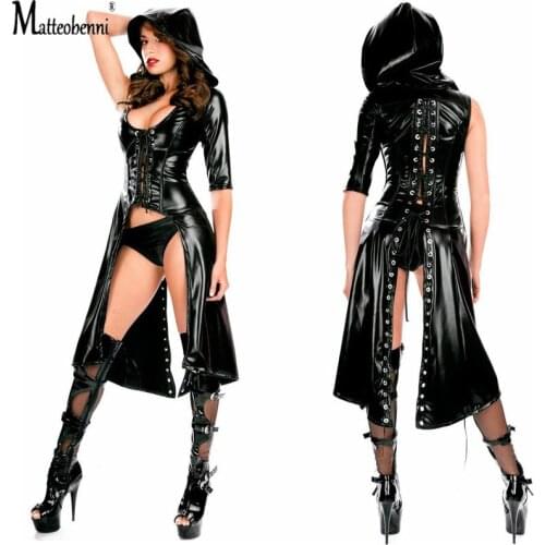 Latex Erotic Dress Lingerie Sexy Role Play PVC Hollow Out Faux Leather Bodysuit Cosplay Sexy Costumes Catsuit Nightwear Overalls