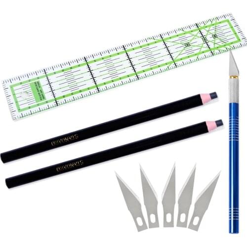 LMDZ 1Set Craving Knife Non-Slip Metal Leather Cutting Tool Hand Tool Set Cutter Carving Multi Knife with Patchwork Ruler