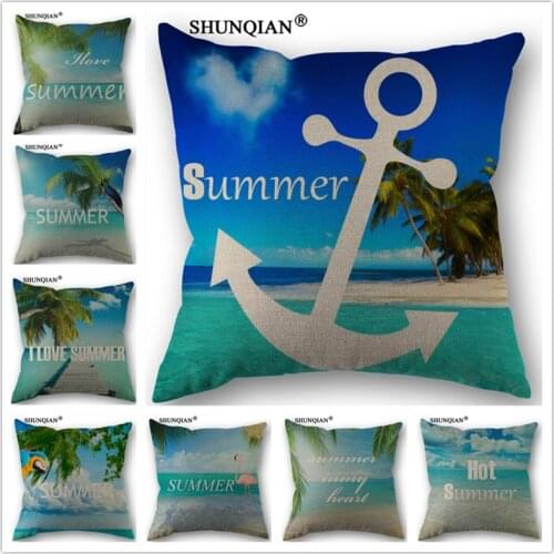 Linen Cotton sea coconut tree Pillow Cover Custom Print Home Decorative Throw Pillows Cases 45x45cm one side WJY4121