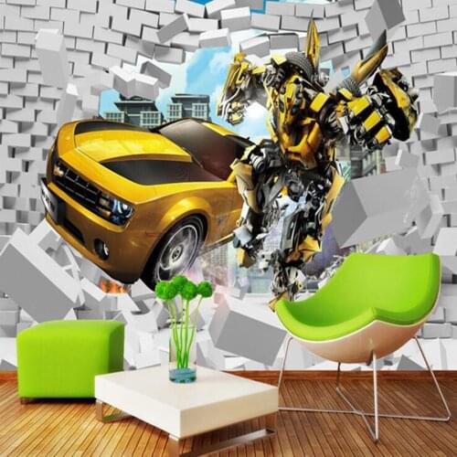 Milofi Custom 3D Wallpaper Mural Childrens Room Cartoon 3D Car Brick Wall Background Wall Decorative Painting Wallpaper
