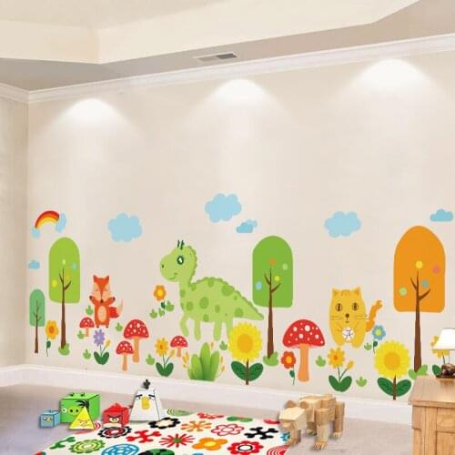 Cartoon Dinosaur Kids Room Wall Stickers Home Decoration Aesthetic Nursery Decals Backdrop Wallpaper DIY Animal Forest Posters