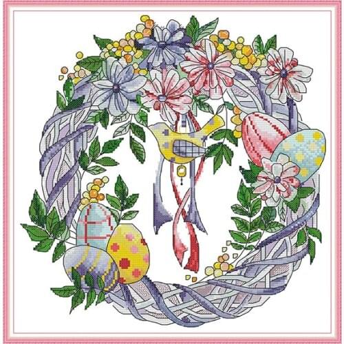 Joy Sunday Easter Egg Garland Cross Stitch Kit Childrens Gift Still Life Pattern Family Decoration 11 14CT Embroidery Kit