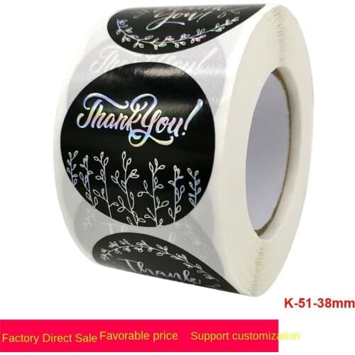 New roll round sticker thank you rainbow silver hot laser silver business boutique packaging supplies self adhesive