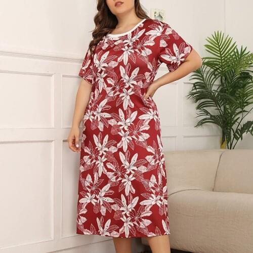 Summer new ladies print nightdress womens plus size nightdress women round neck casual print nightdress женское платье 40