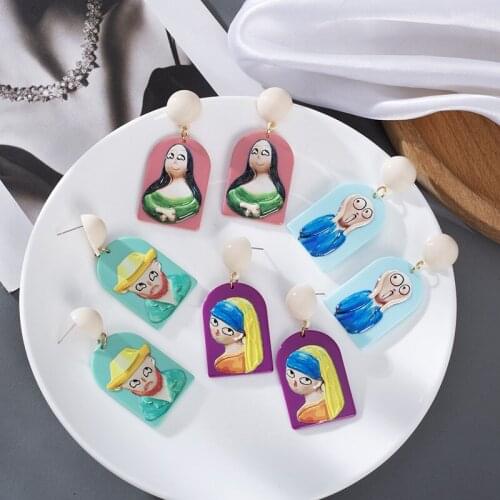 New Fashion Acrylic Funny Creative Cartoon Character Pendant Earrings Hand-painted Character Earrings for Girlfriend Gifts