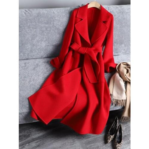 Autumn and Winter 2021 New Double Faced Cashmere Overcoat Womens Middle Long Black Loose Thickened 100% Wool Tweed Coat