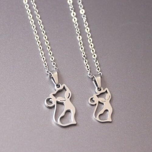 1pc Little Fox Stainless Steel Necklace Cat Pendants Necklaces For Couples Sisters Women Kids Fashion Memorial Jewelry
