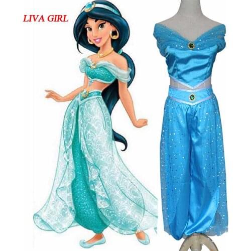 LIVA GIRL Princess jasmine belly Dress Party Cosplay Halloween Princess Jasmine costumes for women Adult adults kids dresses