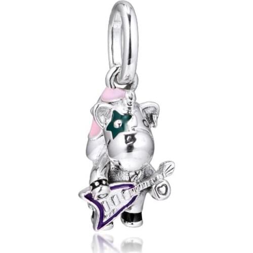 QANDOCCI 925 Sterling Silver Bruno the Unicorn Punk Band Dangle Charms Beads for Jewelry Fit Europe Bracelet Argent kralen