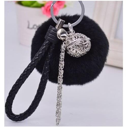 Handmade Vantage Luxury Fluffy Rabbit Fur Pompom Keychain Women Bag Charm Real Natural Fur Balls Genuine Fur Pom Poms Key Chain