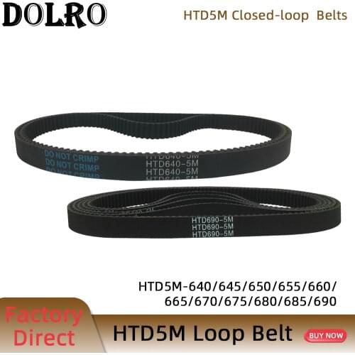 HTD5M Synchronous Timing belt Pitch length 640/645/650/655/660/665/670/675/680/685/690 mm width 9/10/12/15/20/25mm Rubber closed