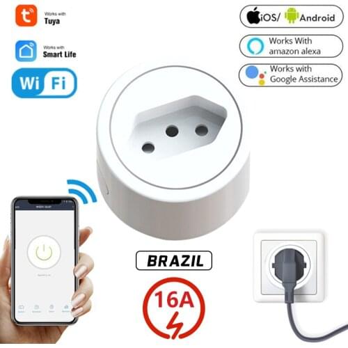 Tuya Smart Brazil 16A Wifi Smart Plug Socket APP Remote Control Outlet With Power Monitor Timing Function Work With Alexa Google