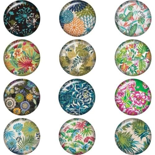 50PCS Mixed Glass Snap Button Jewelry Fower Leaves pattern For DIY 18MM Button Snap Bracelet Necklace Jewelry