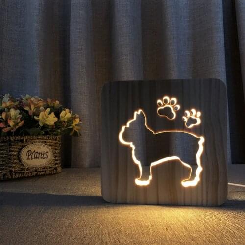 French Bulldog Light USB 3D Night LED Wooden Dog Light Baby Room Decoration Warm White Holiday Gift Drop shipping