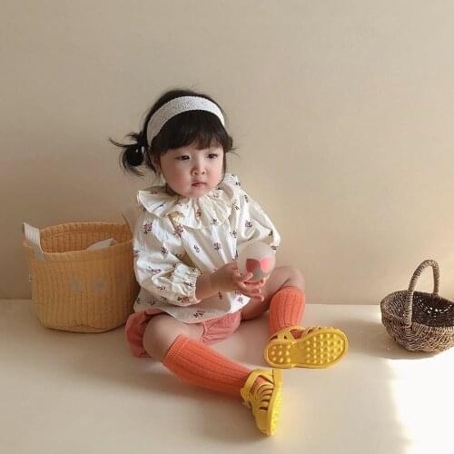 Spring Autumn Infant Casual Cotton Floral Shirts Newborn Baby Girls Harlan Pp Shorts Toddler Girls Long Sleeve Blouse Set