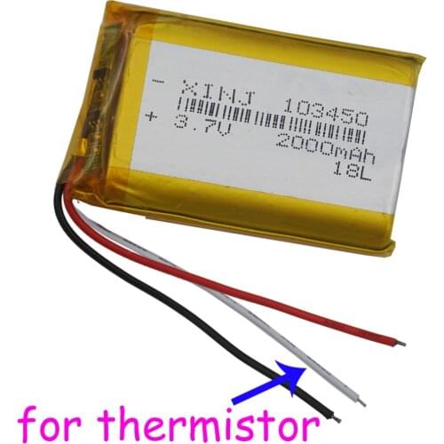 XINJ 3.7V 2000 mAh 3 Wires Thermistor Lithium Polymer Li-Po Battery 103450 For Camera E-Book MID ipod Portable DVD Tablet PC