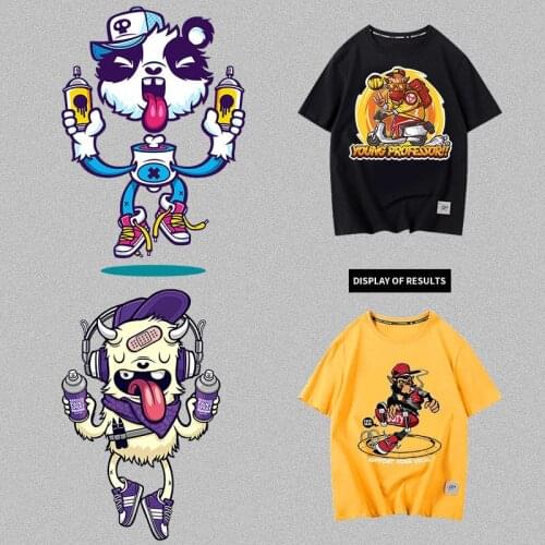 Funny Cartoon Animal Skateboard Monkey Cow Costume Wearing Headphones T-shirt Patch DIY Decoration Badge Accessories