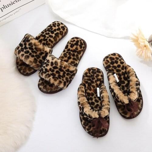 Womens Slippers Fur Flip Flops House Shoes Cotton Home Slippers Plus Size Flat Fur Slides for Women House Slippers 35-40