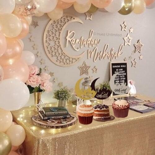 10pcs Eid Mubarak Moon Cake Toppers For Islamic Muslim Festival Eid Party Cake Decoration Ramadan Mubarak Glitter Cupcake Topper