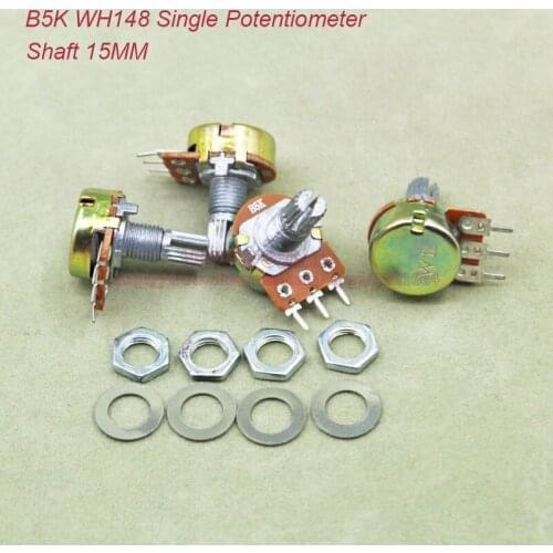 10pcs/lot) B5K 5K OHM 5KOhm WH148 Linear Single Rotary Potentiometer Pots Shaft 15MM With Nuts and Shim B5K-15MM