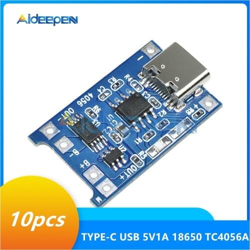 10pcs/Lot Type-c USB 5V 1A 18650 TP4056 Lithium Battery Charger Module Charging Board With Protection Dual Functions 1A Li-ion