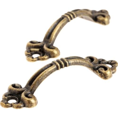 12Pcs Mini Handles Antique Bronze Furniture Decorative Pulls Jewelry Box Knobs Wood Case Drawer pull with screws 48mm B068