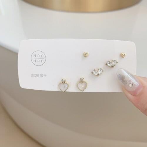 6 Pcs/set Punk Charm Stud Earrings Set For Women Elegant Heart Crystal Simulated Gold Color Pendientes Oorbellen