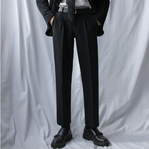 New 2020 Men Summer Straight Wide Leg Pants Male Korean Version Of The Loose Wild Casual Nine Points Pants Simple Suit Pants
