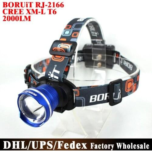 DHL 100PCS RJ-2166 XML T6 Zoom Focus LED Headlamp Flashlight Miner Light Headlight For Camp 2000Lm 3 Modes
