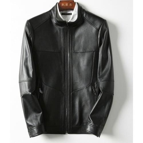 Short Genuine Leather Jacket Men Korean Sheepskin Coat Casual Mens Leather Jackets Biker Veste Cuir Homme KFS18M006 KJ2168