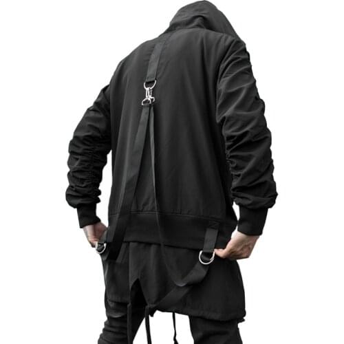 New Autumn Darkly Style Street Fashion Ribbons Spliced Hip Hop Gothic Mens Hooded Jackets Punk Youth Streetwear Zipper Coats