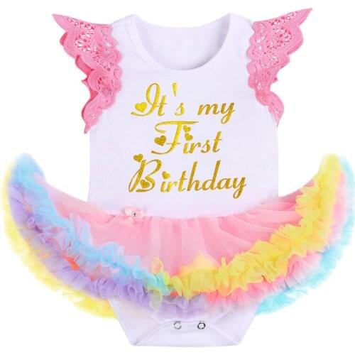 Fashion Newborn Baby Girls Clothes for Cake Smash Flutter Sleeve Letter Ruffles Romper Dress Cute Girl Baby 1st Birthday Clothes