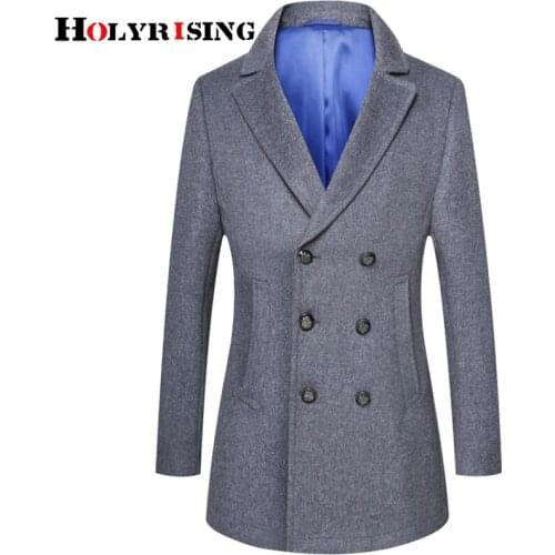 Holyrising Woolen coat mens winter double-breasted wool coat jacket gray mens winter jacket Casual Overcoat Pea Coat 18546-5