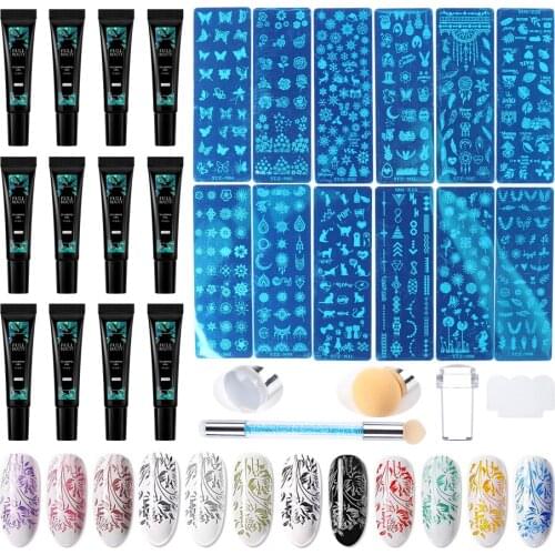 Nail Art Kits Stamping Gel Polish Plates Set Letters Stamper Scraper Holloween Templates Manicure Printing Lacquer Tools BE1813