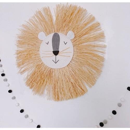 INS Hand Woven Cartoon Lion Wall Hanging Decorations for Kids Room Decor Cotton Thread Weaving Ornament Handmade Crafts Gift
