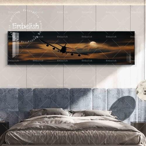 1 Pieces Airplane Fly Into Cloud Sunset Landscape Modern Wall Art Posters For Living Room Home Decor Pictures HD Canvas Paitning
