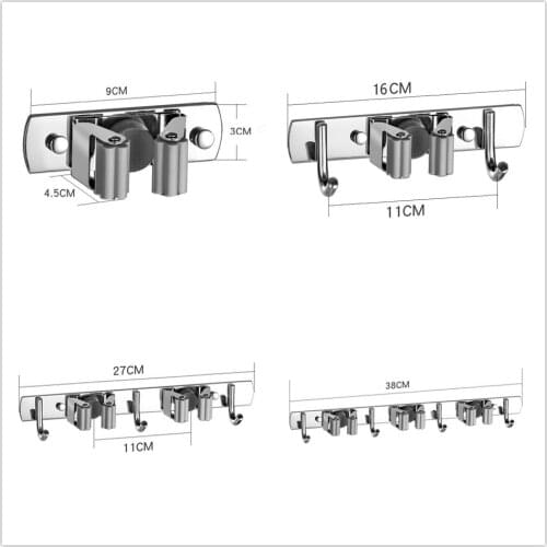 Wall Mounted Holder Mop Hanger Broom Brush Organizer Storage Rack Stainless Steel Kitchen Silver Hook Bathroom Accessories