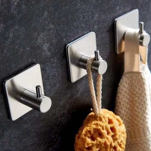 Stainless Steel Wall Hook Kitchen Self Adhesive Sticky Bathroom Nail-Free Coat Hanger Super Load-Bearing Metal Storage Rack