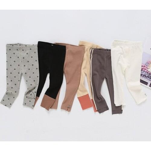 2019 Spring autumn 2019 New Korean Girls Dot Color matching Leggings Children Wild Pit Casual Long Pants