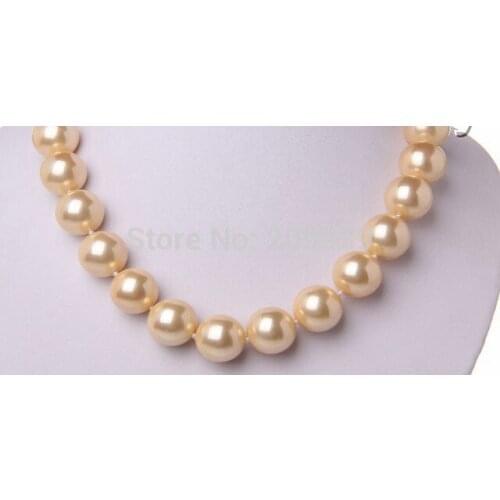Wholesale good stunning big 16mm round gold south sea shell pearl necklace Women Fine jewelry 18inch