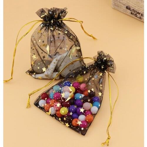 Black Star Moon Brozning Organza Jewelry Gift Bags Cheap Organza Pouches Gift Bag Factory Candy Bags Party 7x9cm 200pcs/lot