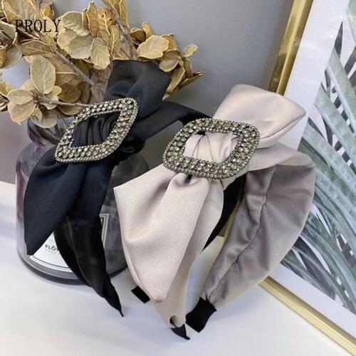 PROLY Fashion Women Hairband Wide Side Big Bow Knot Headband For Adult Rhinestone Headwear Casual Solid Turban Hair Accessories