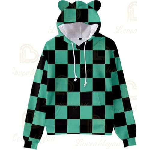 Funny Cool 3D Print Demon Slayer Hoodies Kamado Tanjirou Cat ears Hoodie Sweatshirts Hooded Autumn Teenage Kpop Tracksuit