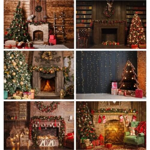 Christmas Xmas Fireplace Photography Background Baby Family Party Celebration Photo Backdrop for Photographic Studio Photocalls