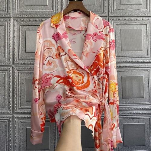 Heavy silk shirt women 2020 autumn and winter new high-end satin shirt long-sleeved printed mulberry silk top